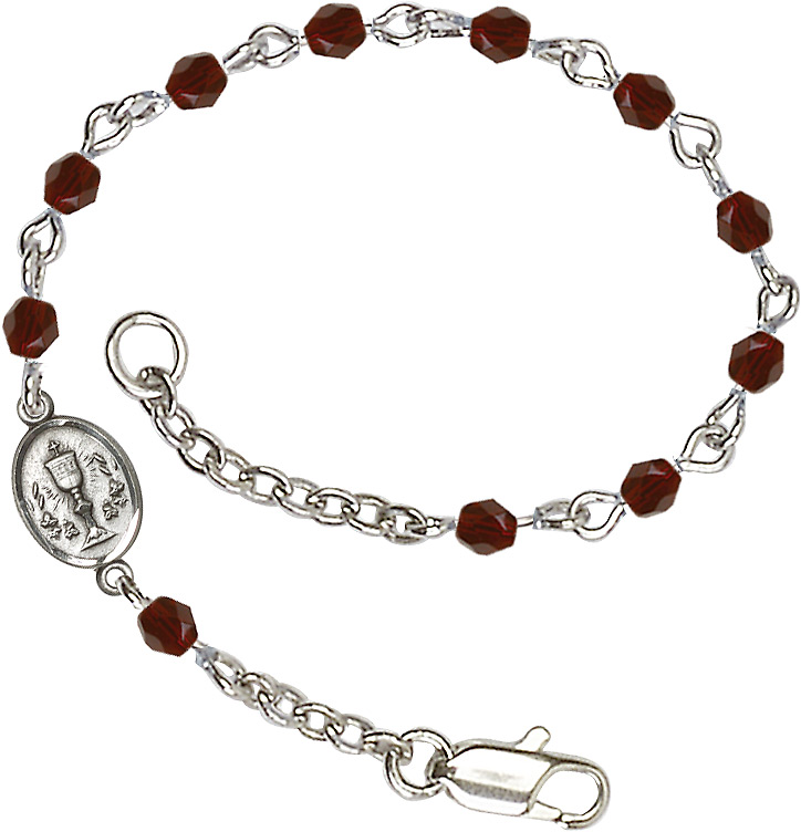 Silver Plated Bracelet with 4mm Garnet Fire Polished beads