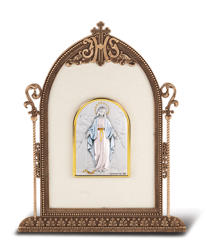 Antique Bronze Gold Plated Metal Frame with Sterling Silver Miraculous Image