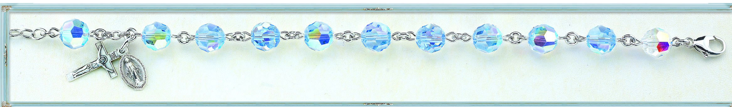 Round Faceted Light Sapphire Finest Austrian Crystal Sterling Bracelet