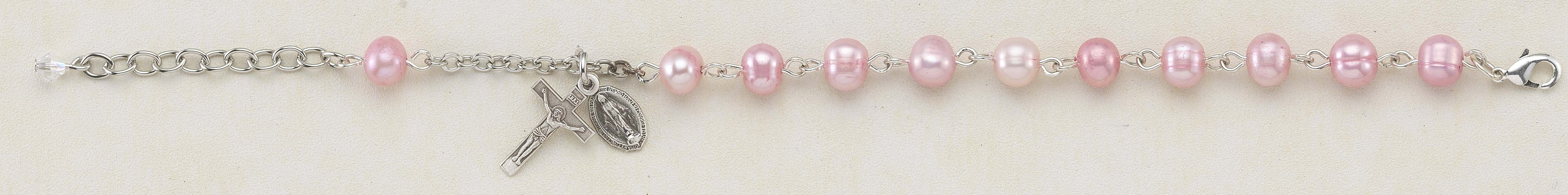 Pink Imitation Pearl Rosary Bracelet