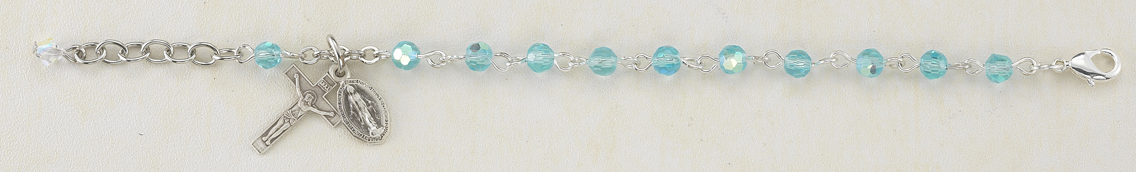 Tin Cut Aqua Crystal Rosary Bracelet