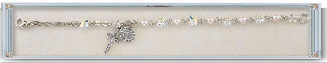 6mm Pearl and Crystal Butterfly Rosary Bracelet