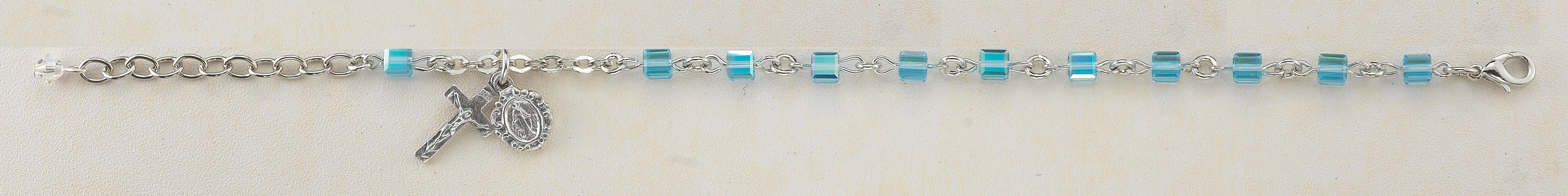 4mm Aqua Finest Austrian Crystal Cube Rosary Bracelet