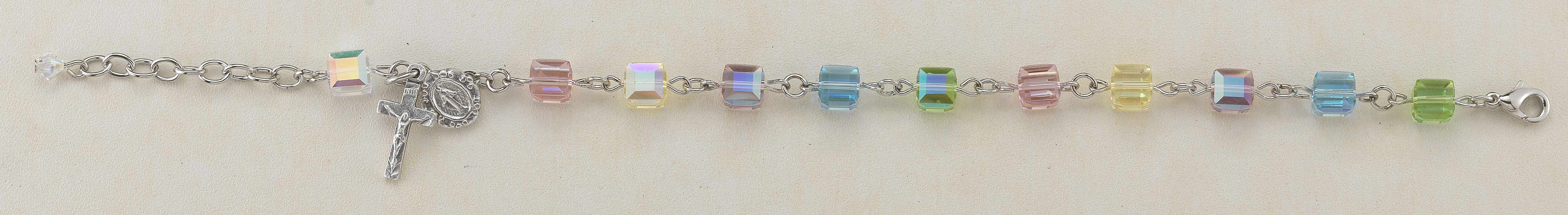 6mm Multi Color Finest Austrian Crystal Cube Rosary Bracelet