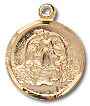 5/8-inch Gold Over Sterling Silver Guardian Angel Medal with 18-inch Chain