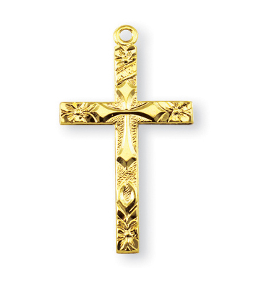 1 1/8-inch Gold Over Sterling Silver Cross with 18-inch Chain