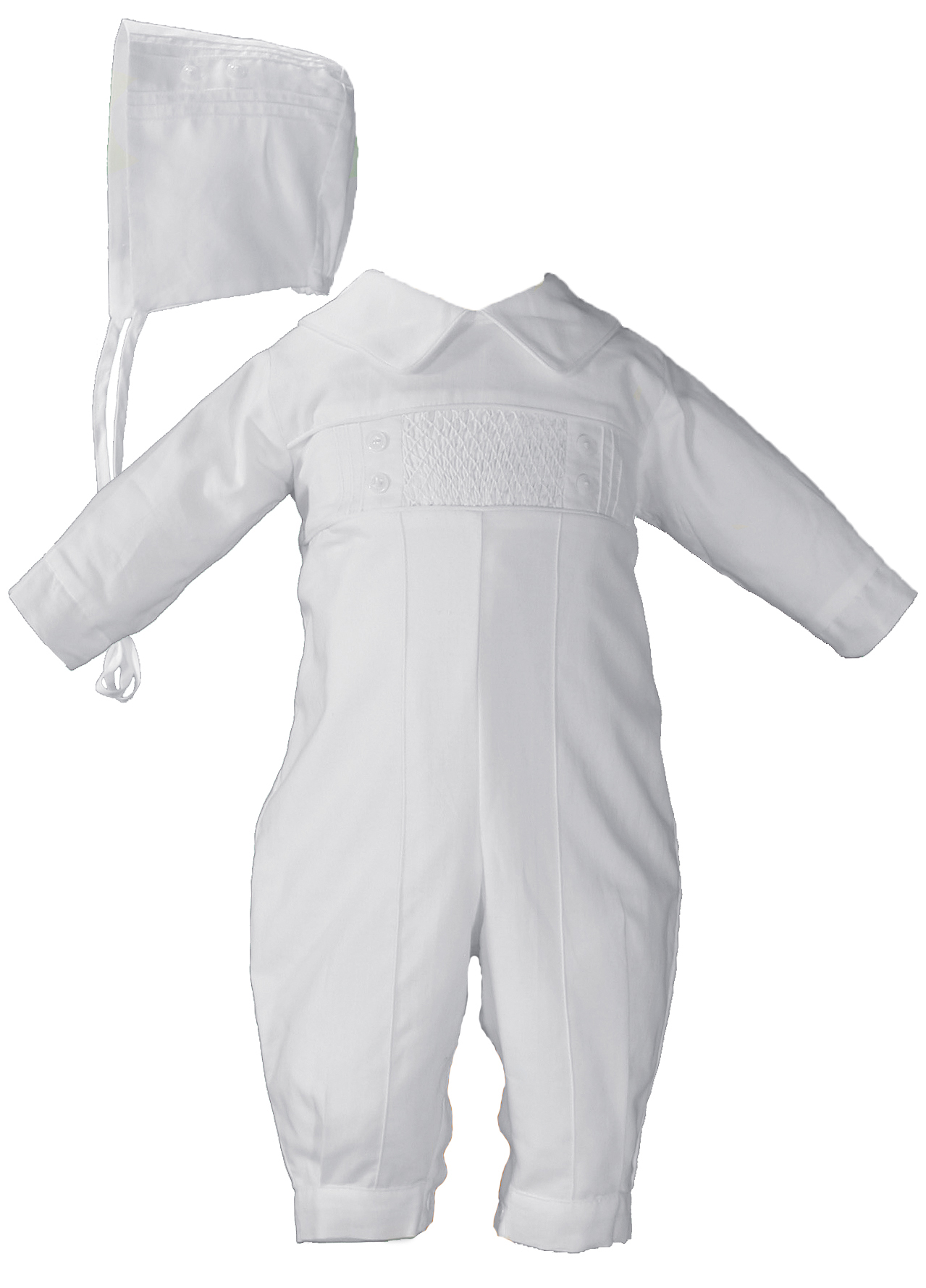 Boys Long Sleeve Cotton Hand Smocked Pin Tucked Baptism Coverall