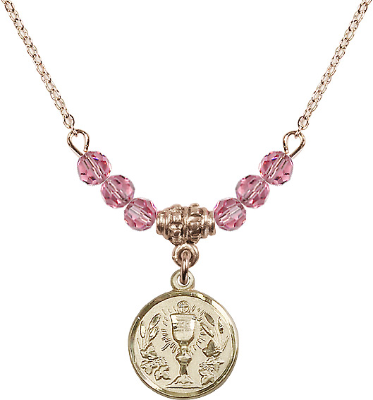 18-Inch Gold Plated Necklace with 4mm Rose Beads