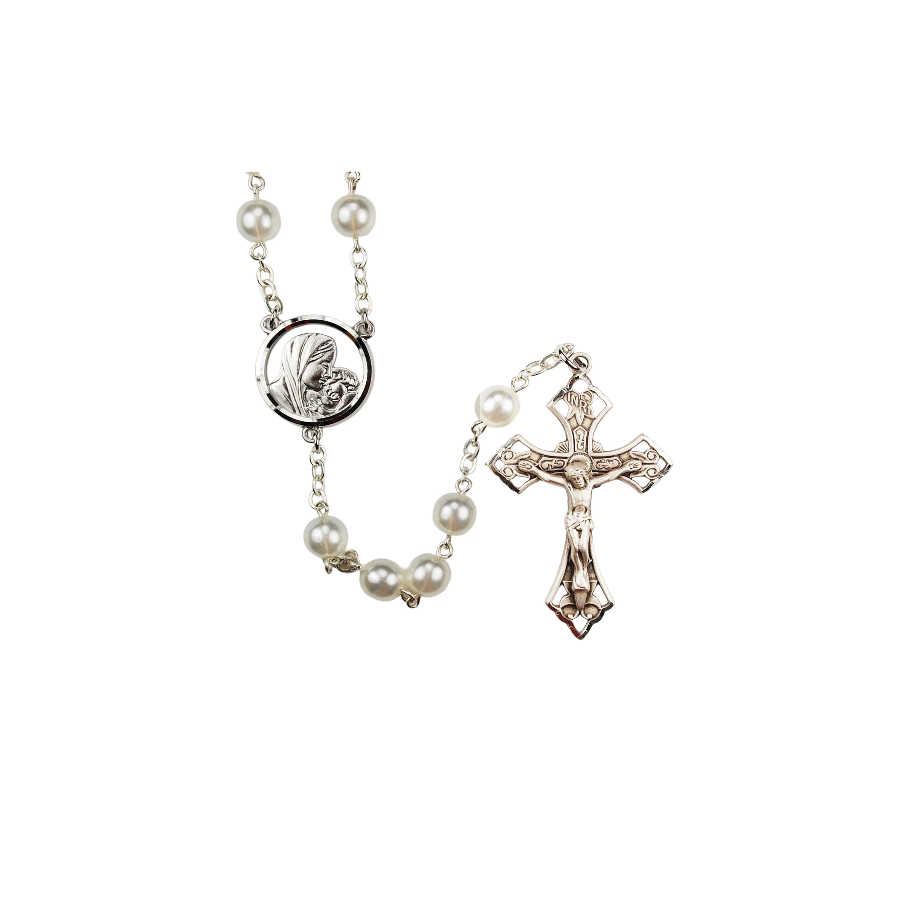 Sterling Silver 7MM White Pearl Rosary