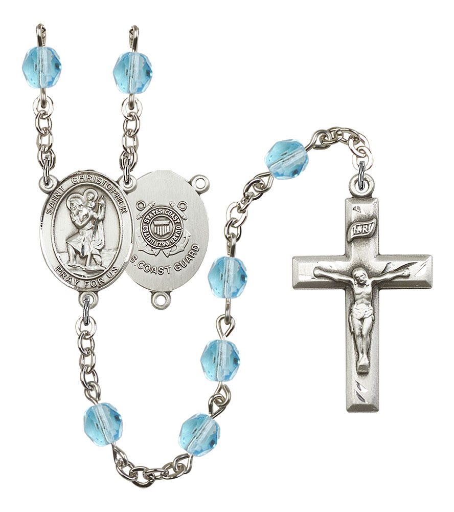 Saint Christopher and Coast Guard Rosary with Aqua Beads