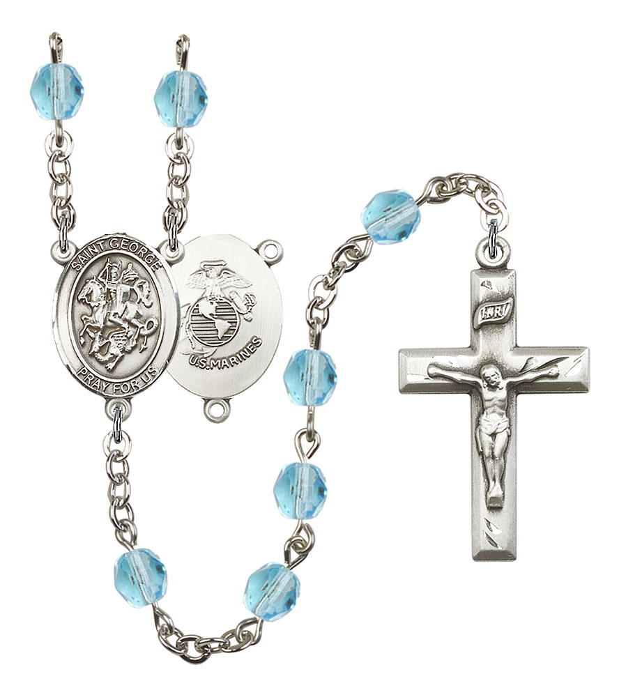 Saint George and Marines Rosary with Aqua Beads
