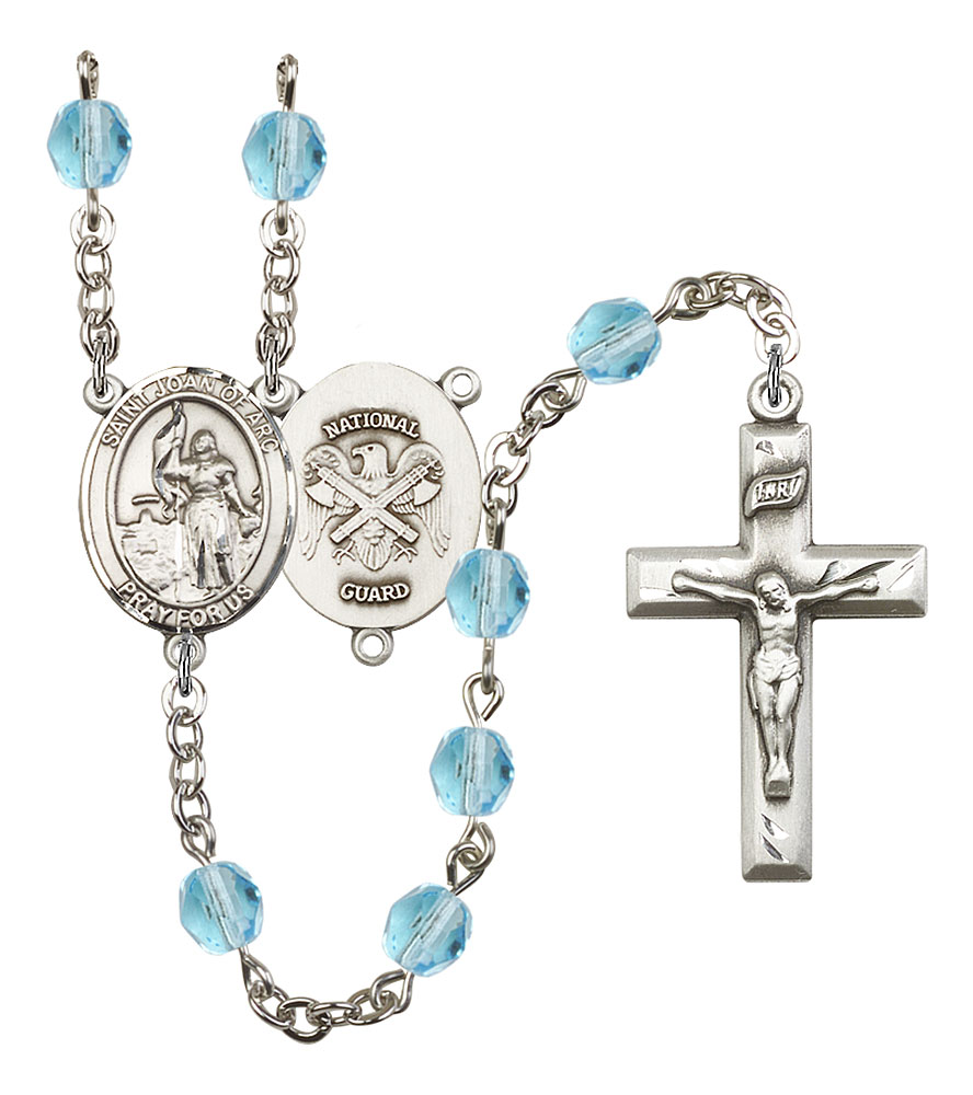 Saint Joan of Arc and Nat'l Guard Rosary with Aqua Beads