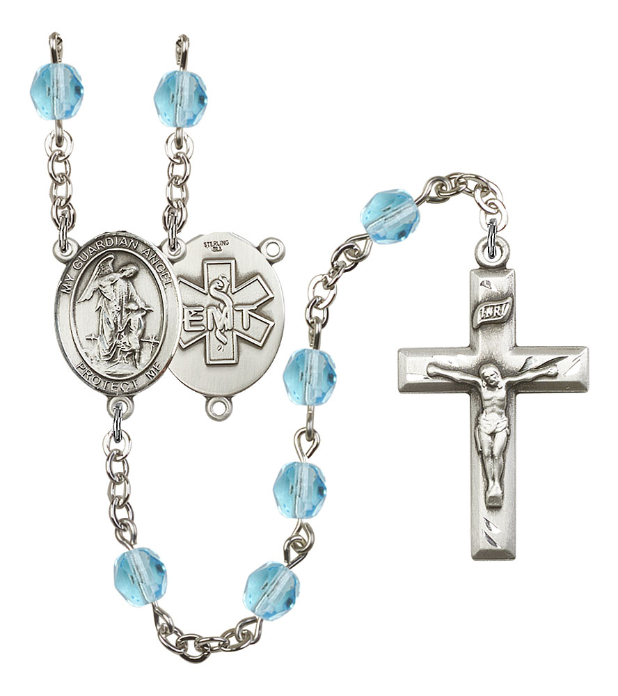 Guardian Angel and EMT Rosary with Aqua Beads