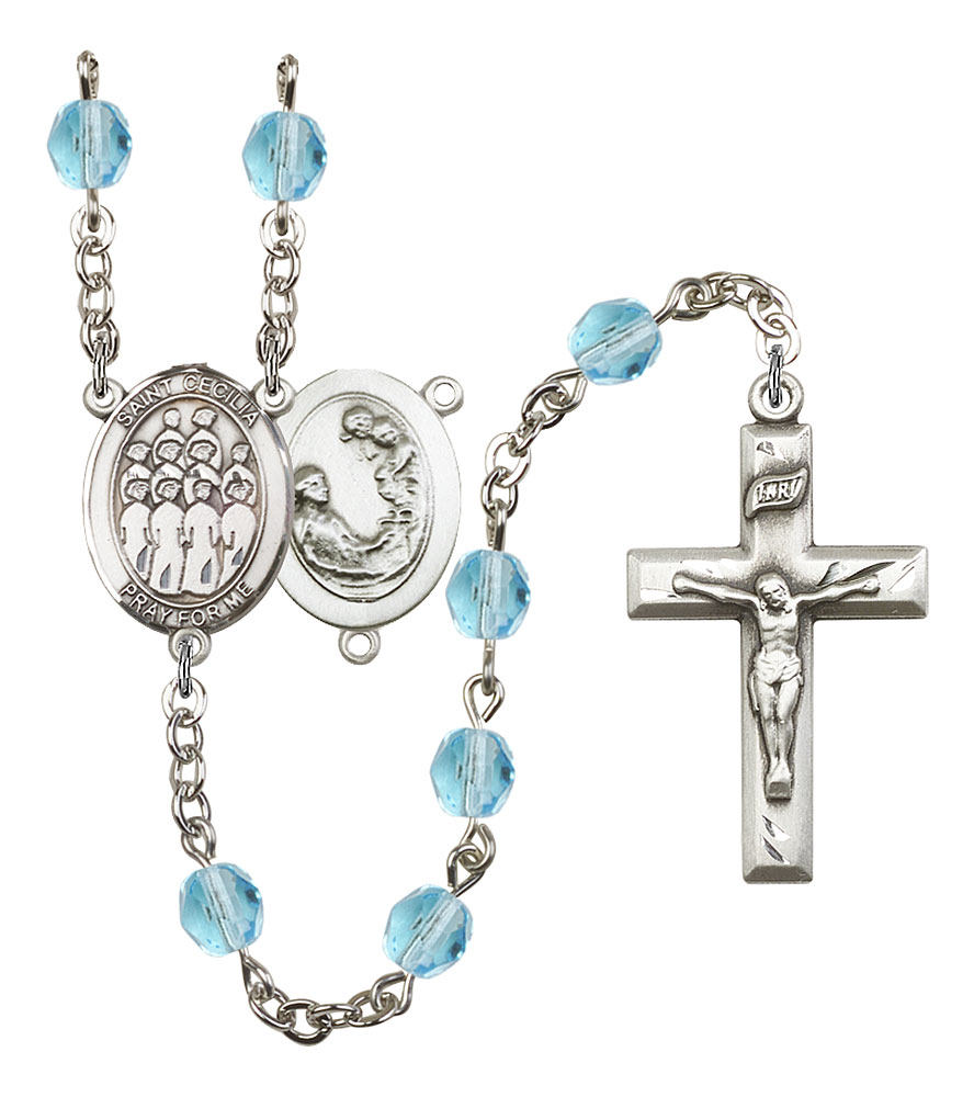 Saint Cecilia and Choir Rosary with Aqua Beads