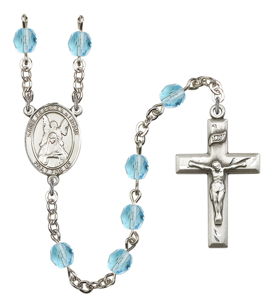 Saint Frances of Rome Engravable Rosary with Aqua Beads