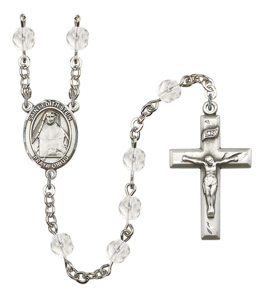 Saint Edith Stein Engravable Rosary with Crystal Beads