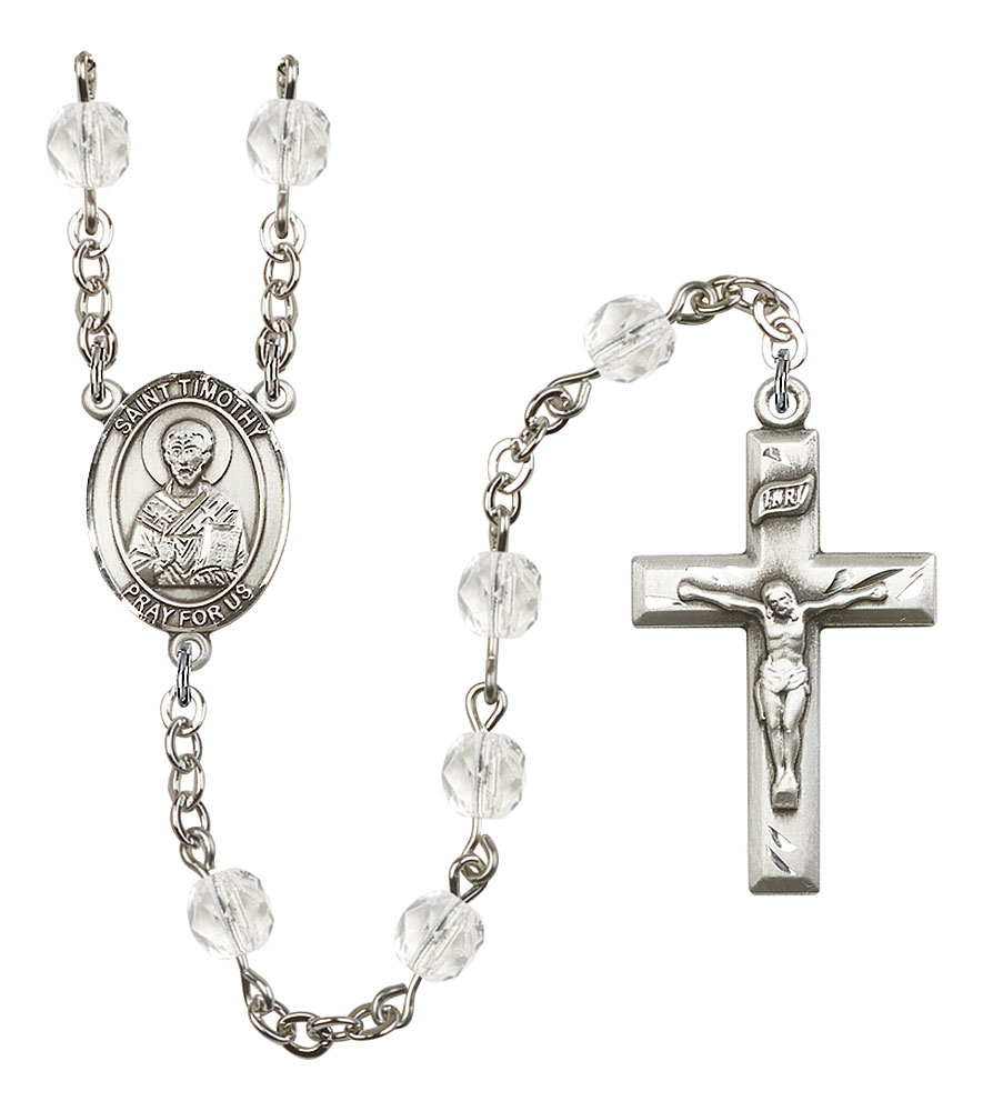 Saint Timothy Engravable Rosary with Crystal Beads
