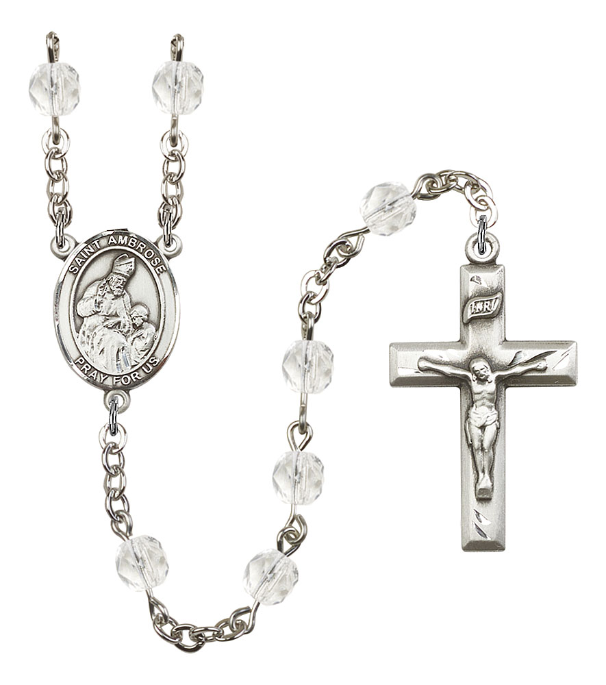 Saint Ambrose Engravable Rosary with Crystal Beads