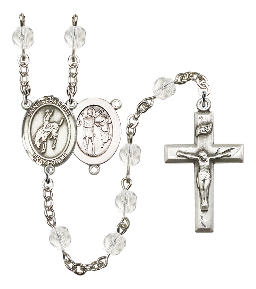 Saint Sebastian and Rodeo Rosary with Crystal Beads