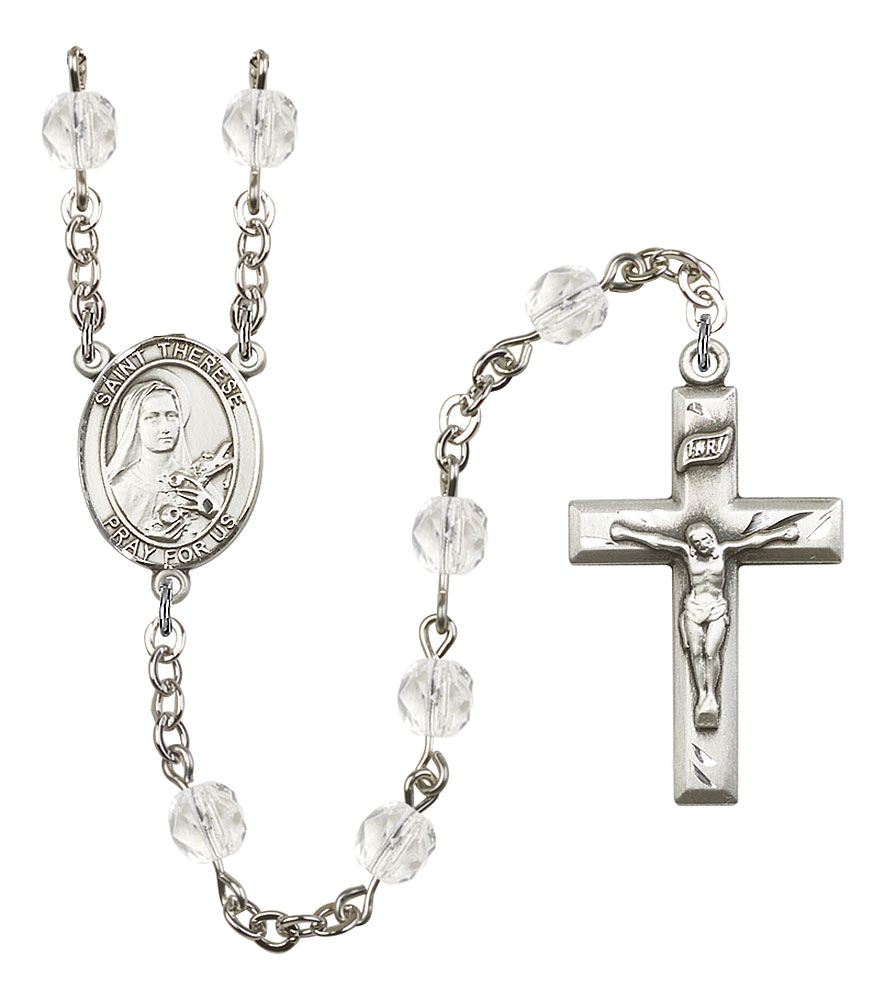 Saint Therese of Lisieux Engravable Rosary with Crystal Beads
