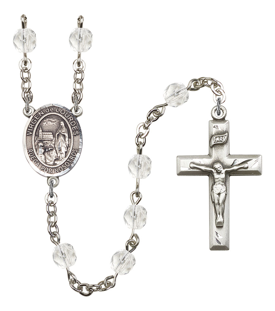Virgen del Lourdes Engravable Rosary with Crystal Beads