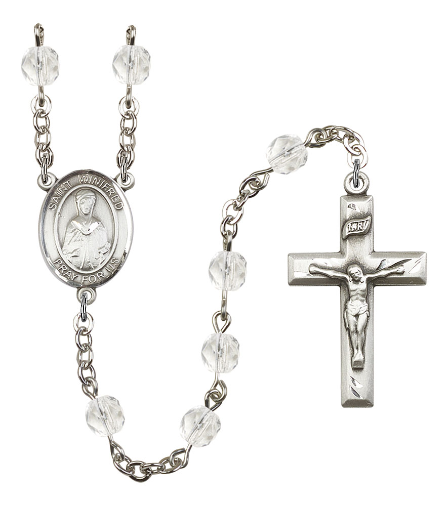 The centerpiece features a St Patron Saint Tailors/Brewers Boniface medal Silver Plate Rosary features 6mm Amethyst Fire Polished beads The Crucifix measures 1 3/8 x 3/4