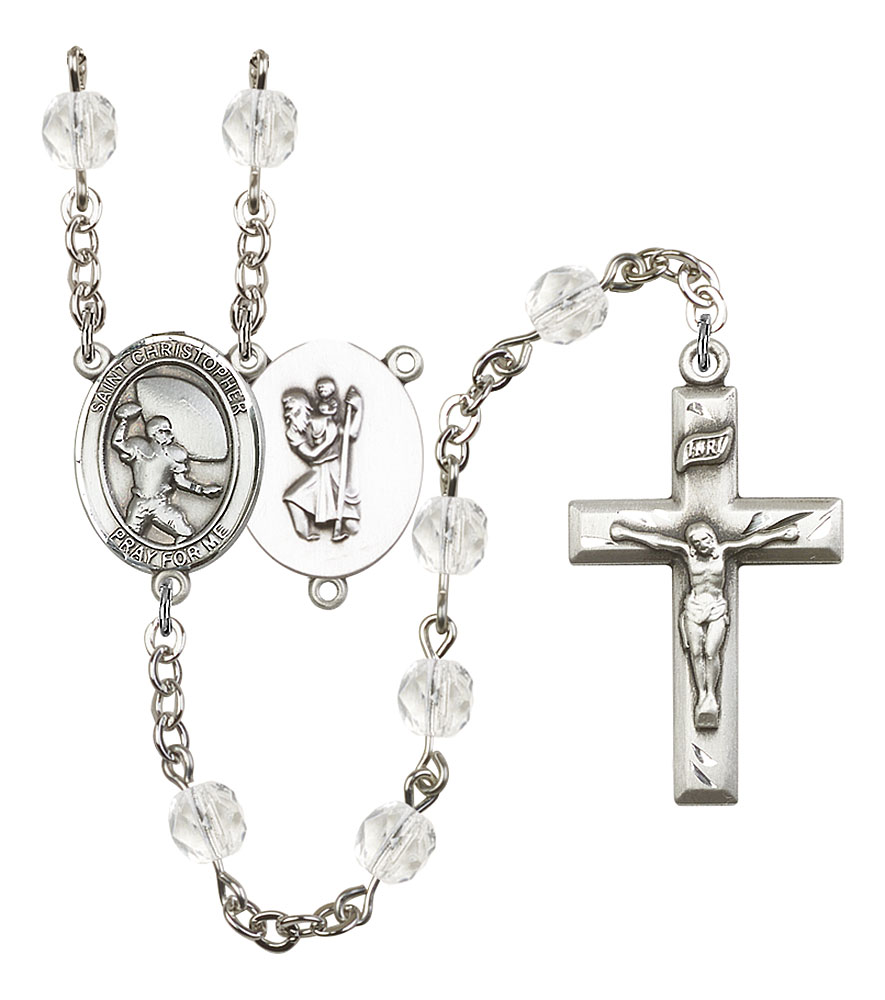 Saint Christopher and Football Rosary with Crystal Beads