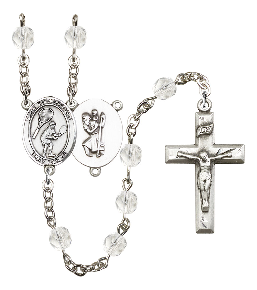 Saint Christopher and Tennis Rosary with Crystal Beads