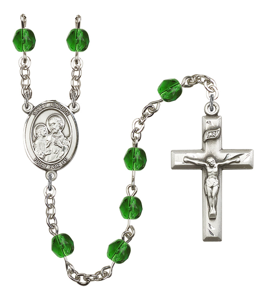 Saint Joseph Engravable Rosary with Emerald Beads