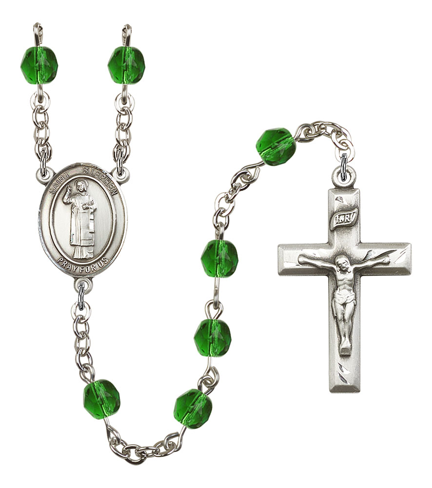 Saint Stephen the Martyr Engravable Rosary with Emerald Beads