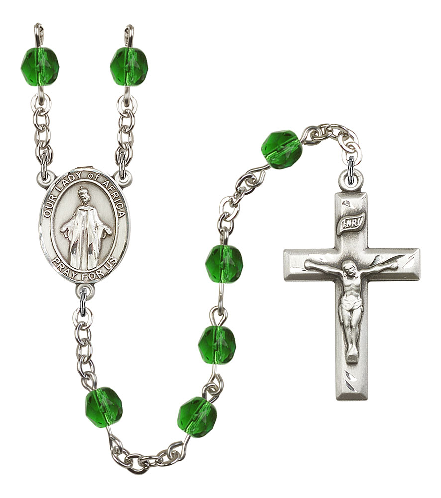 Our Lady of Africa Engravable Rosary with Emerald Beads