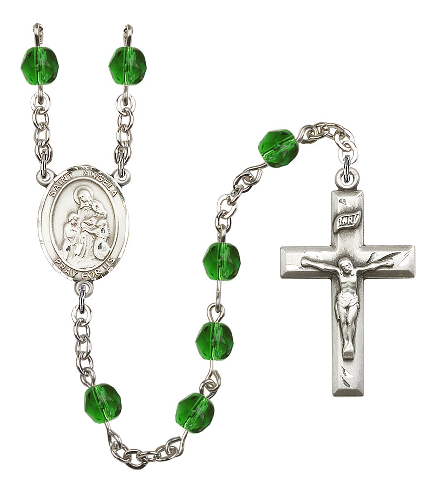 Saint Angela Merici Engravable Rosary with Emerald Beads