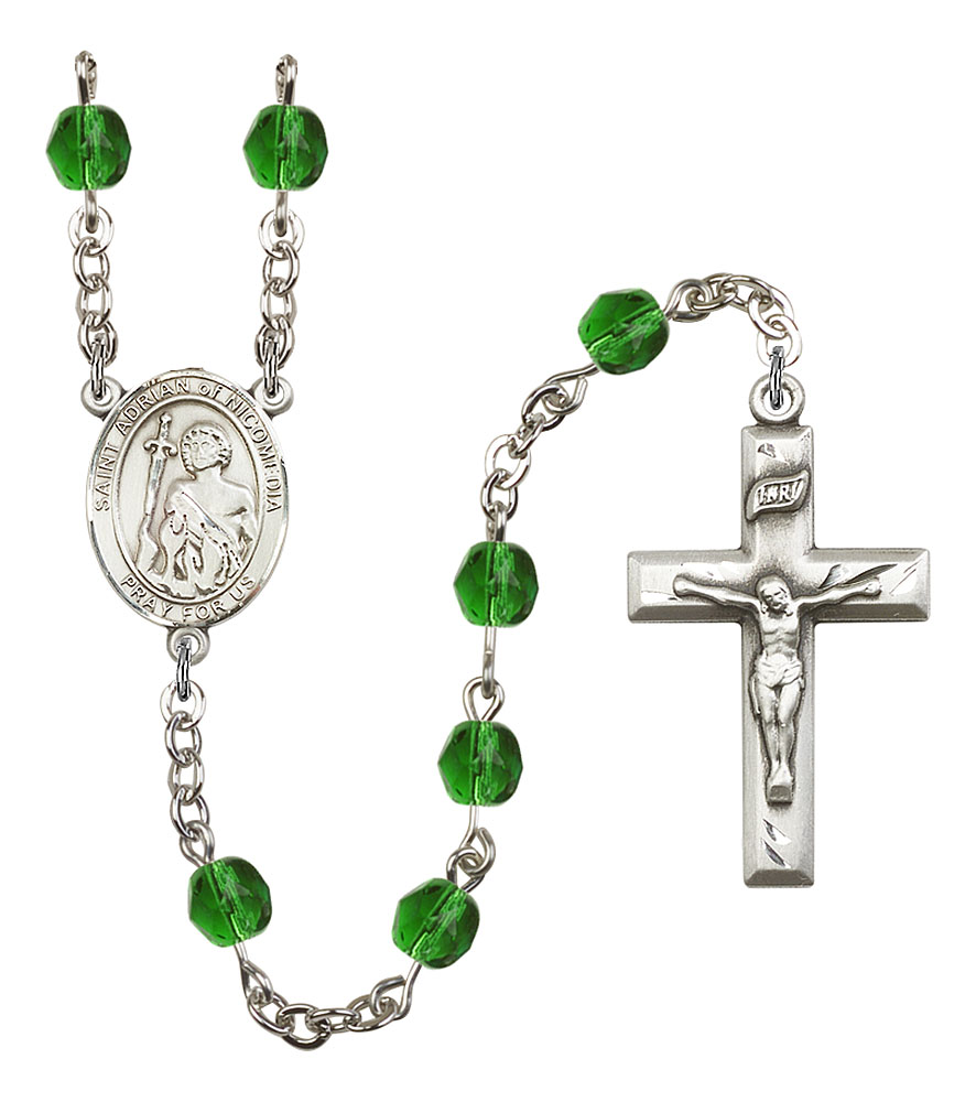 Saint Adrian of Nicomedia Engravable Rosary with Emerald Beads