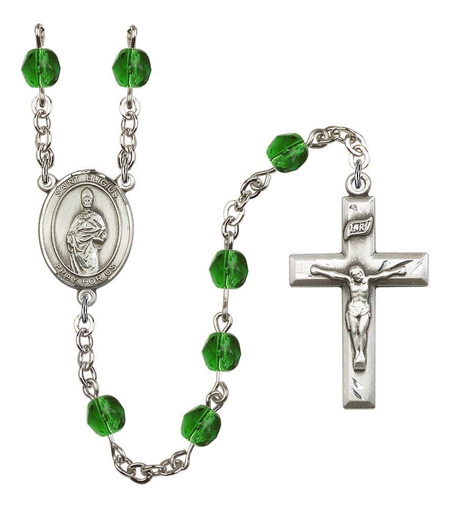 Saint Eligius Engravable Rosary with Emerald Beads