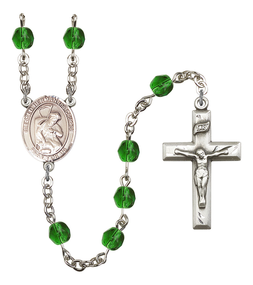 Blessed Herman the Cripple Engravable Rosary with Emerald Beads