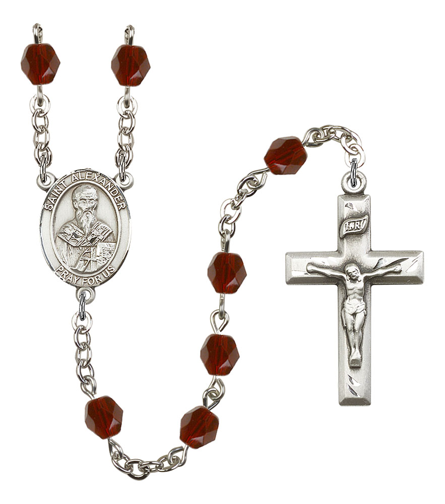 Saint Alexander Sauli Engravable Rosary with Garnet Beads