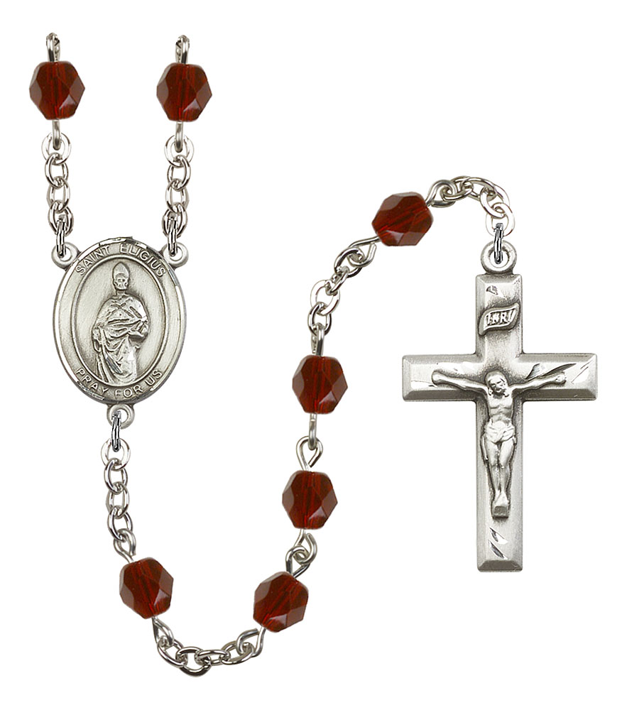 Saint Eligius Engravable Rosary with Garnet Beads