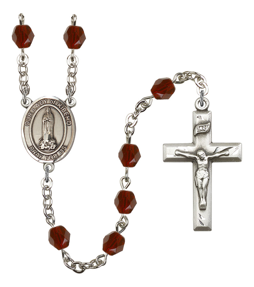 Our Lady of Kibeho Engravable Rosary with Garnet Beads