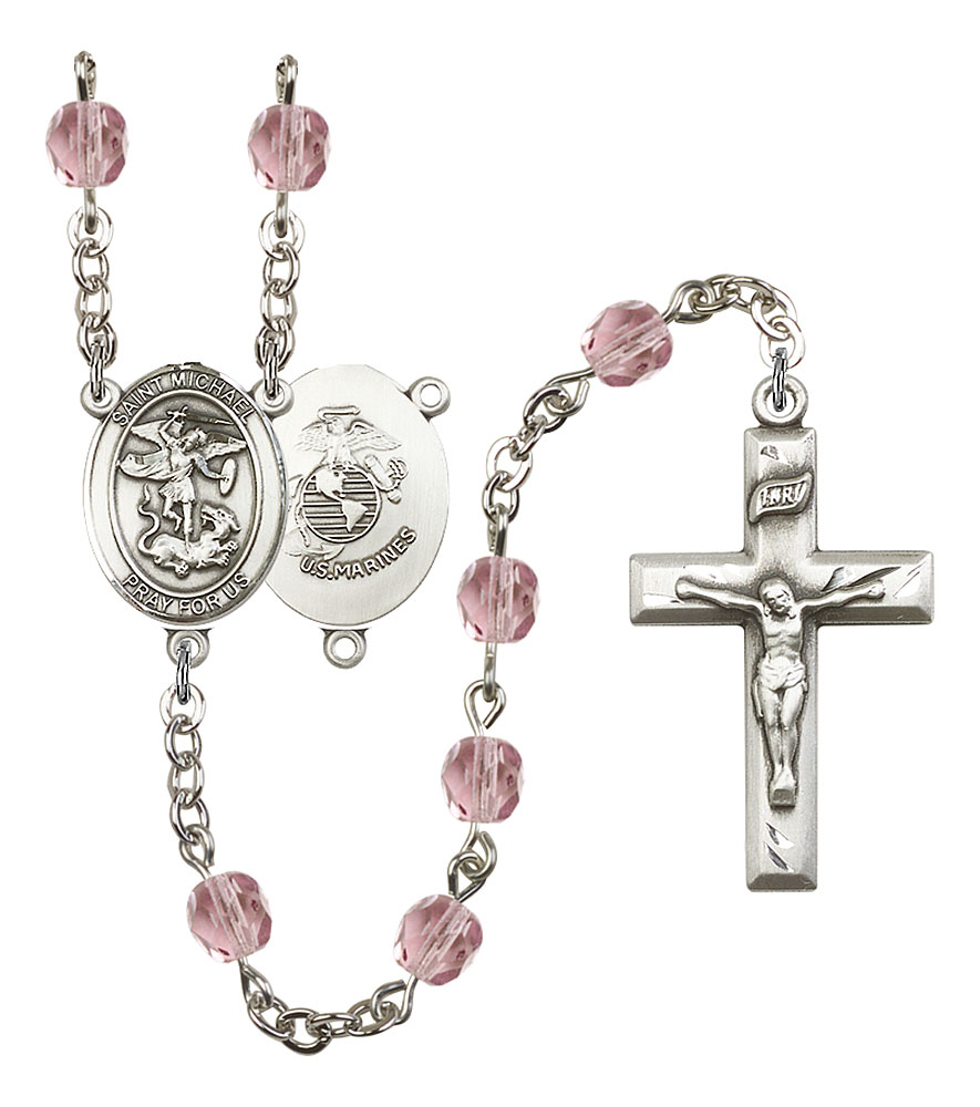 Saint Michael and Marines Rosary with Light Amethyst Beads