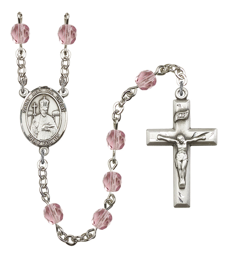 Saint Leo the Great Engravable Rosary with Light Amethyst Beads