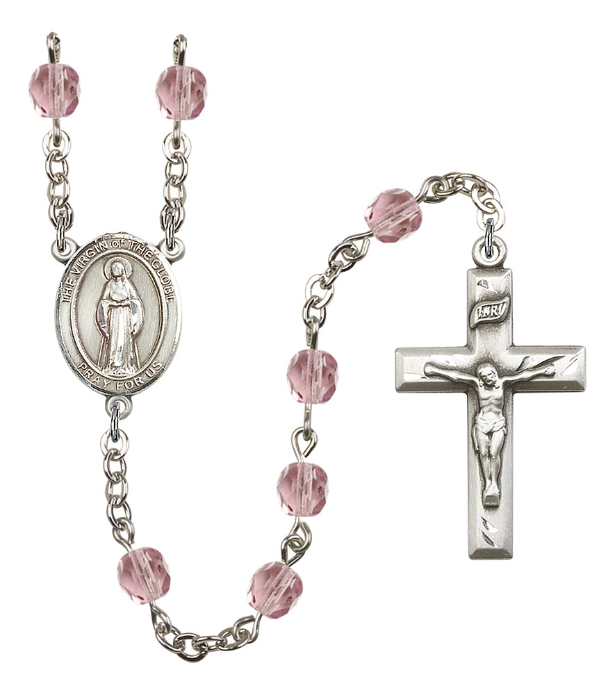 Virgin of the Globe Engravable Rosary with Light Amethyst Beads