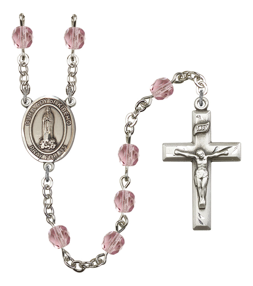 Our Lady of Kibeho Engravable Rosary with Light Amethyst Beads