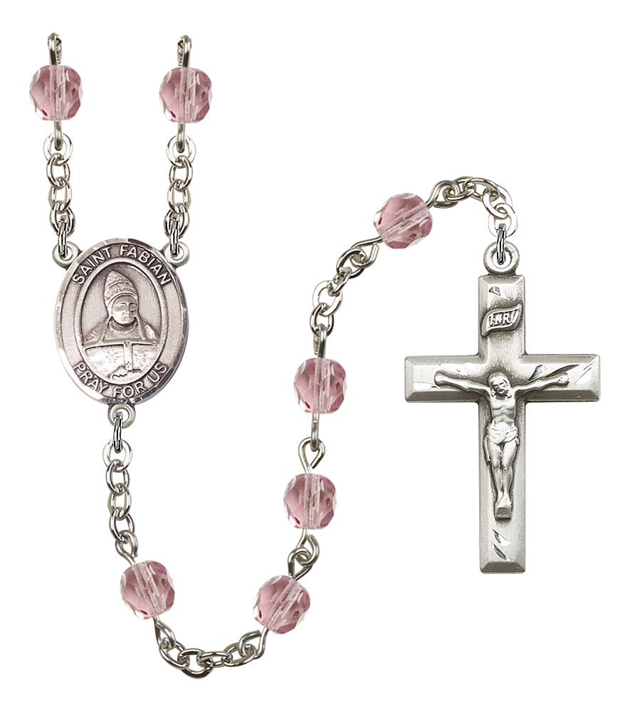 Saint Fabian Engravable Rosary with Light Amethyst Beads
