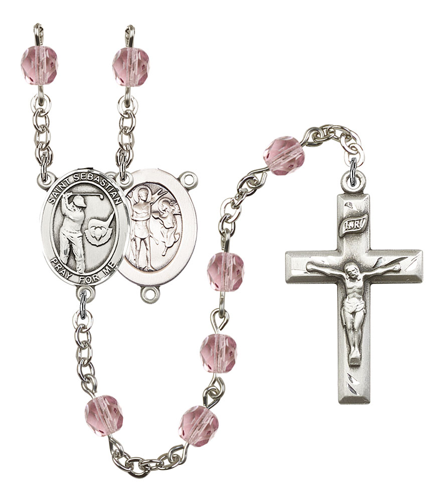 Saint Sebastian and Golf Rosary with Light Amethyst Beads