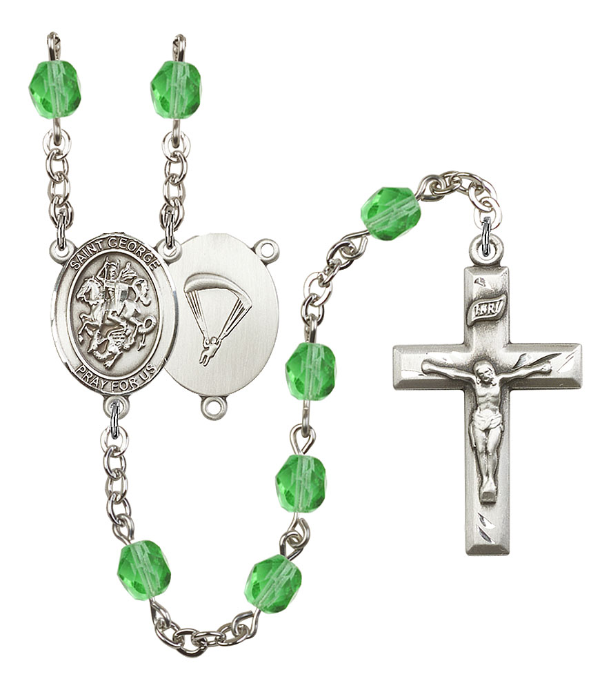 Saint George and Paratrooper Rosary with Peridot Beads