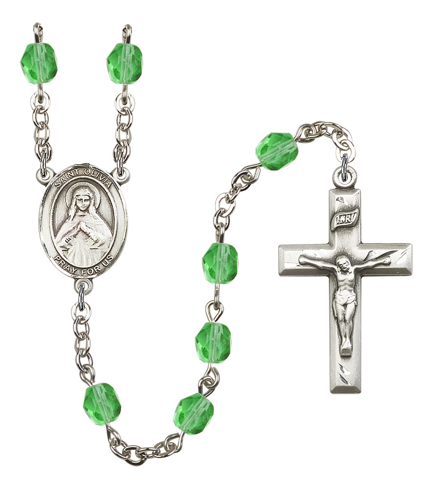 Saint Olivia Engravable Rosary with Peridot Beads