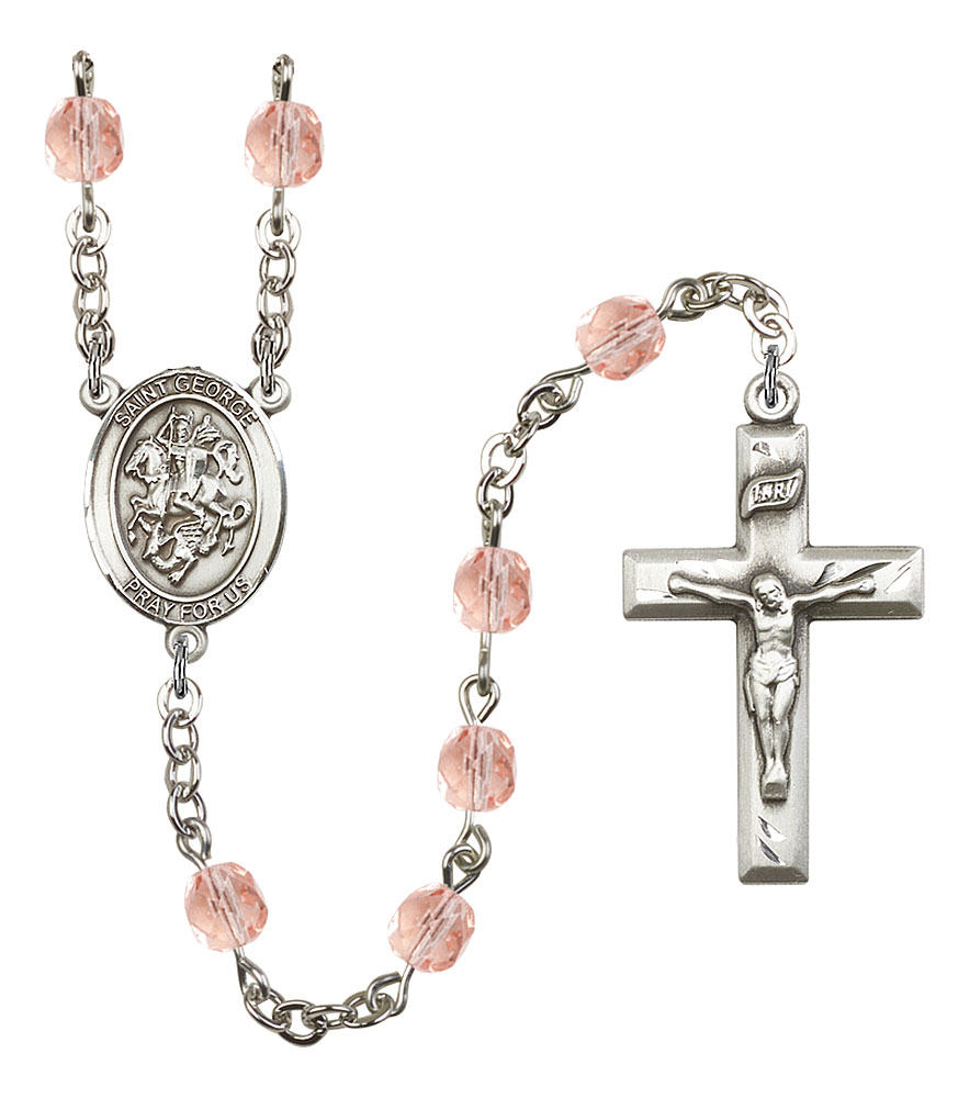 Saint George Engravable Rosary with Pink Beads