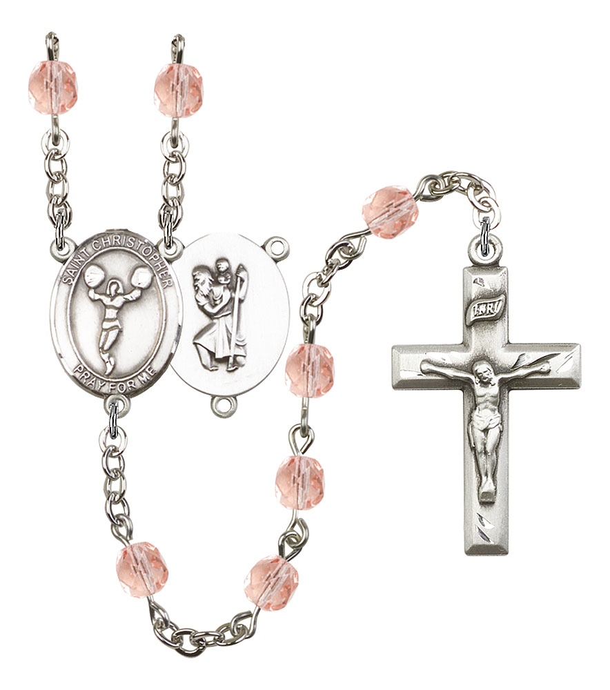 Saint Christopher and Cheerleading Rosary with Pink Beads