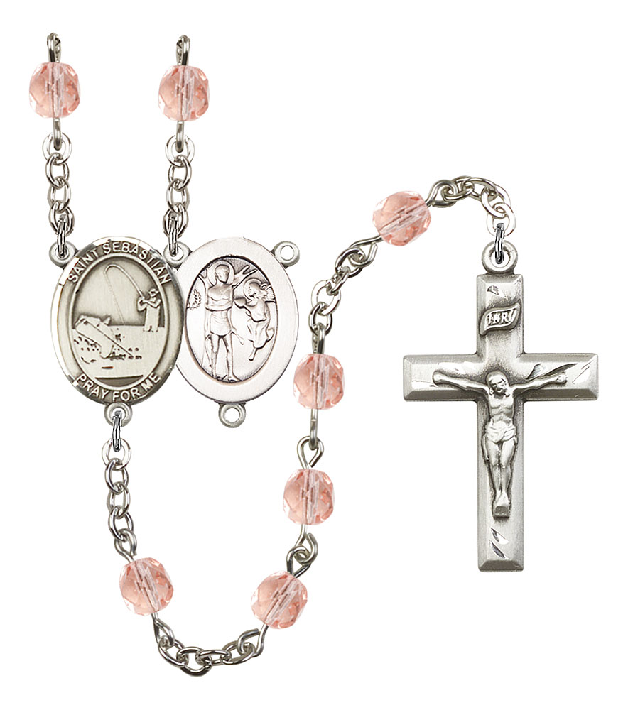 Saint Sebastian and Fishing Rosary with Pink Beads