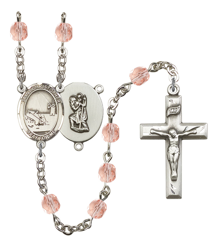 Saint Christopher and Fishing Rosary with Pink Beads